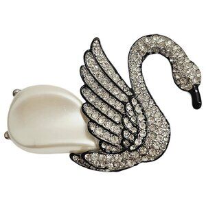 Kenneth Jay Lane, Silver and Crystal Swan Pin, So Gorgeous!!!